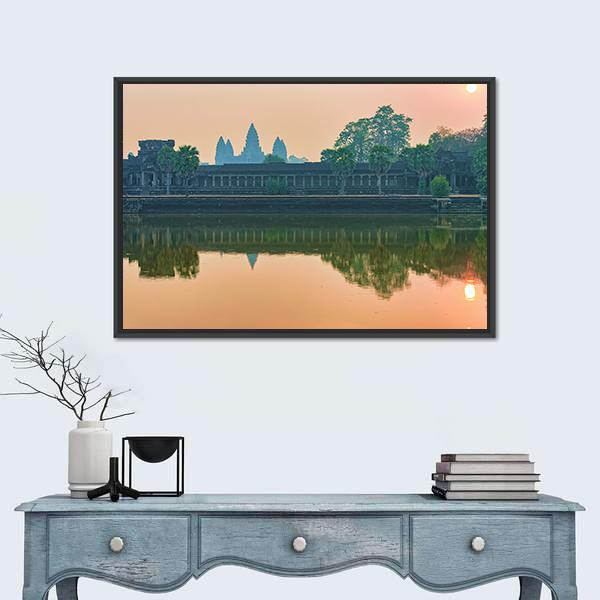Sunset At Angkor Wat Temple Canvas Wall Art-1 Piece-Floating Frame-24" x 16"-Tiaracle
