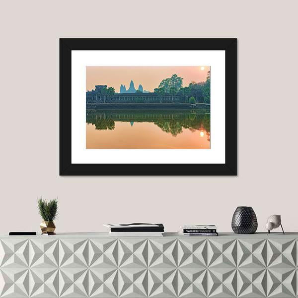 Sunset At Angkor Wat Temple Canvas Wall Art-1 Piece-Framed Print-20" x 16"-Tiaracle