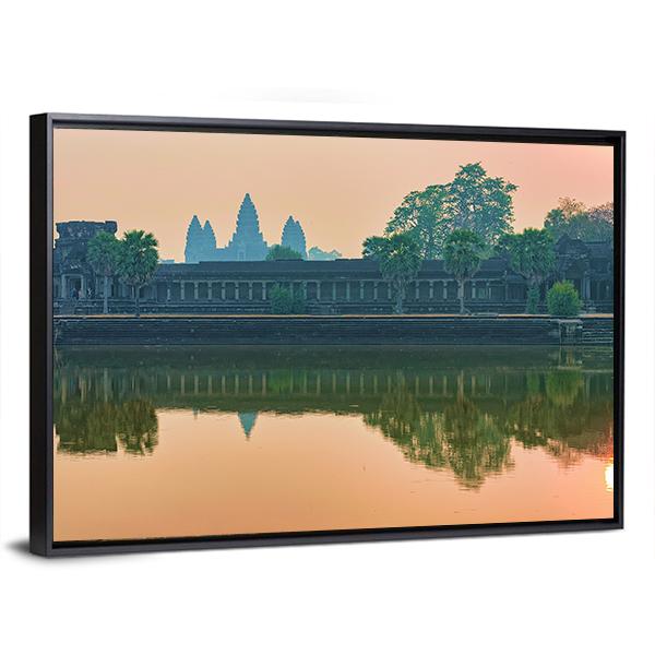 Sunset At Angkor Wat Temple Canvas Wall Art-3 Horizontal-Gallery Wrap-25" x 16"-Tiaracle
