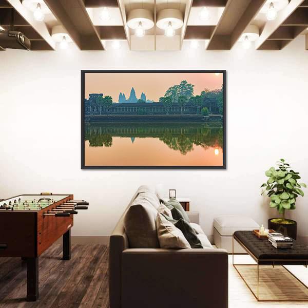 Sunset At Angkor Wat Temple Canvas Wall Art-3 Horizontal-Gallery Wrap-25" x 16"-Tiaracle
