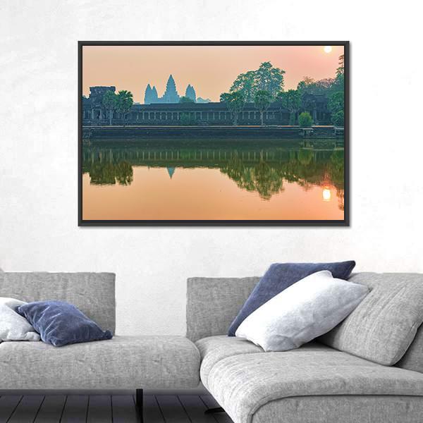 Sunset At Angkor Wat Temple Canvas Wall Art-3 Horizontal-Gallery Wrap-25" x 16"-Tiaracle