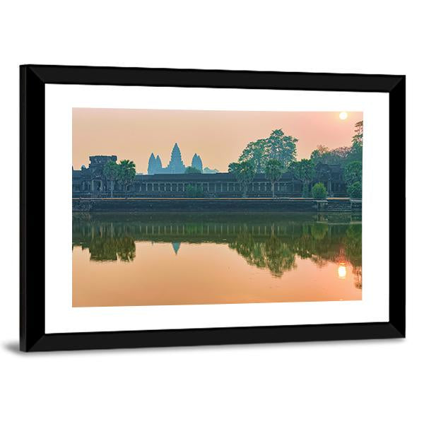 Sunset At Angkor Wat Temple Canvas Wall Art-3 Horizontal-Gallery Wrap-25" x 16"-Tiaracle