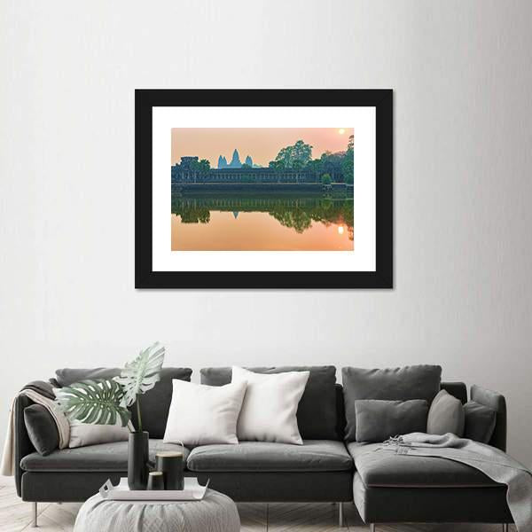 Sunset At Angkor Wat Temple Canvas Wall Art-3 Horizontal-Gallery Wrap-25" x 16"-Tiaracle