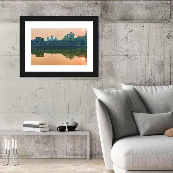Sunset At Angkor Wat Temple Canvas Wall Art-3 Horizontal-Gallery Wrap-25" x 16"-Tiaracle