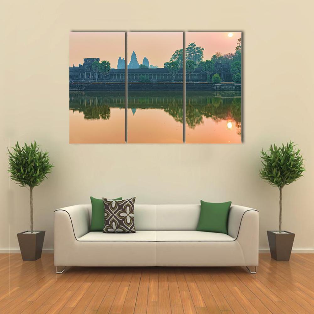 Sunset At Angkor Wat Temple Canvas Wall Art-3 Horizontal-Gallery Wrap-37" x 24"-Tiaracle