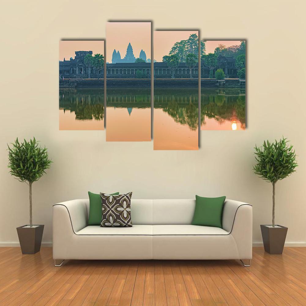 Sunset At Angkor Wat Temple Canvas Wall Art-4 Pop-Gallery Wrap-50" x 32"-Tiaracle