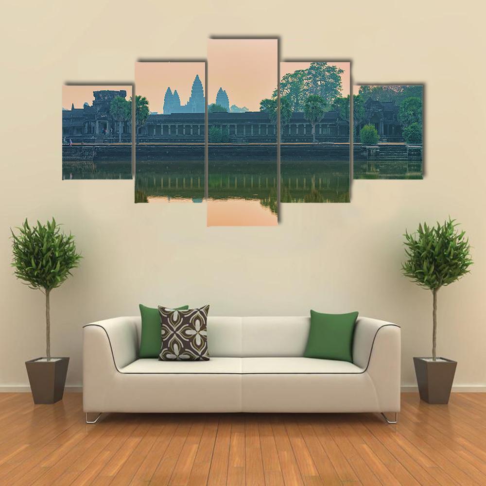 Sunset At Angkor Wat Temple Canvas Wall Art-4 Pop-Gallery Wrap-50" x 32"-Tiaracle
