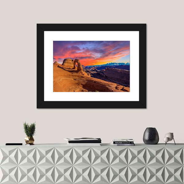 Sunset At Arches National Park In Utah Canvas Wall Art-1 Piece-Framed Print-20&quot; x 16&quot;-Tiaracle