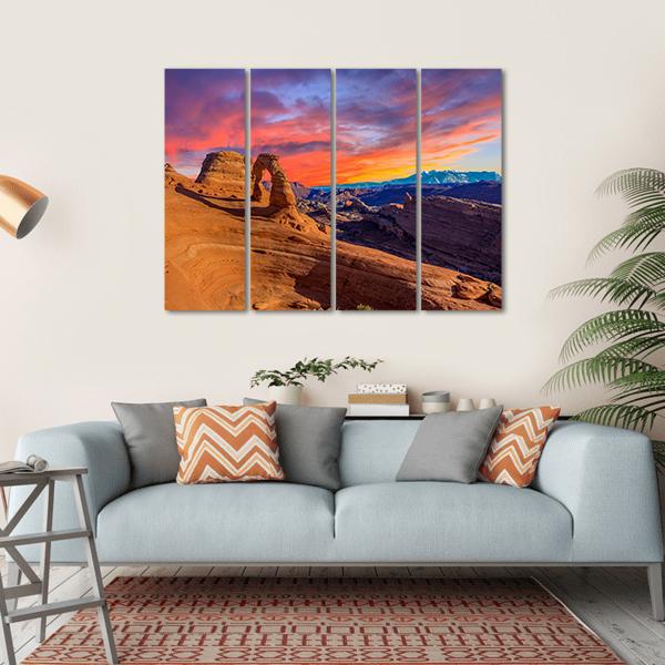 Sunset At Arches National Park In Utah Canvas Wall Art-4 Horizontal-Gallery Wrap-34" x 24"-Tiaracle