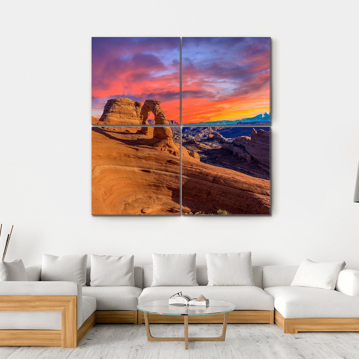 Sunset At Arches National Park In Utah Canvas Wall Art-4 Square-Gallery Wrap-17" x 17"-Tiaracle