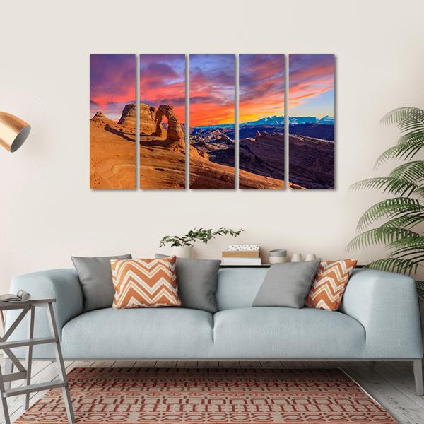 Sunset At Arches National Park In Utah Canvas Wall Art-5 Horizontal-Gallery Wrap-22" x 12"-Tiaracle