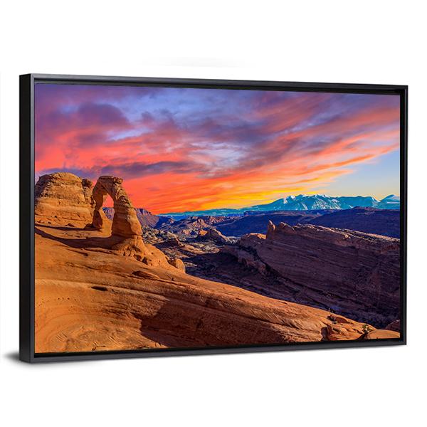 Sunset At Arches National Park In Utah Canvas Wall Art-3 Horizontal-Gallery Wrap-25" x 16"-Tiaracle