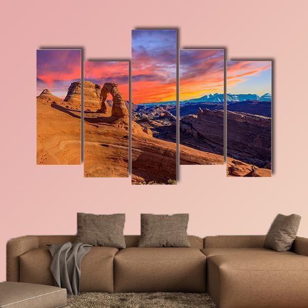 Sunset At Arches National Park In Utah Canvas Wall Art-5 Pop-Gallery Wrap-47" x 32"-Tiaracle