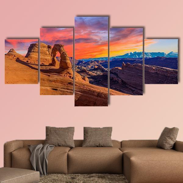 Sunset At Arches National Park In Utah Canvas Wall Art-5 Star-Gallery Wrap-62&quot; x 32&quot;-Tiaracle