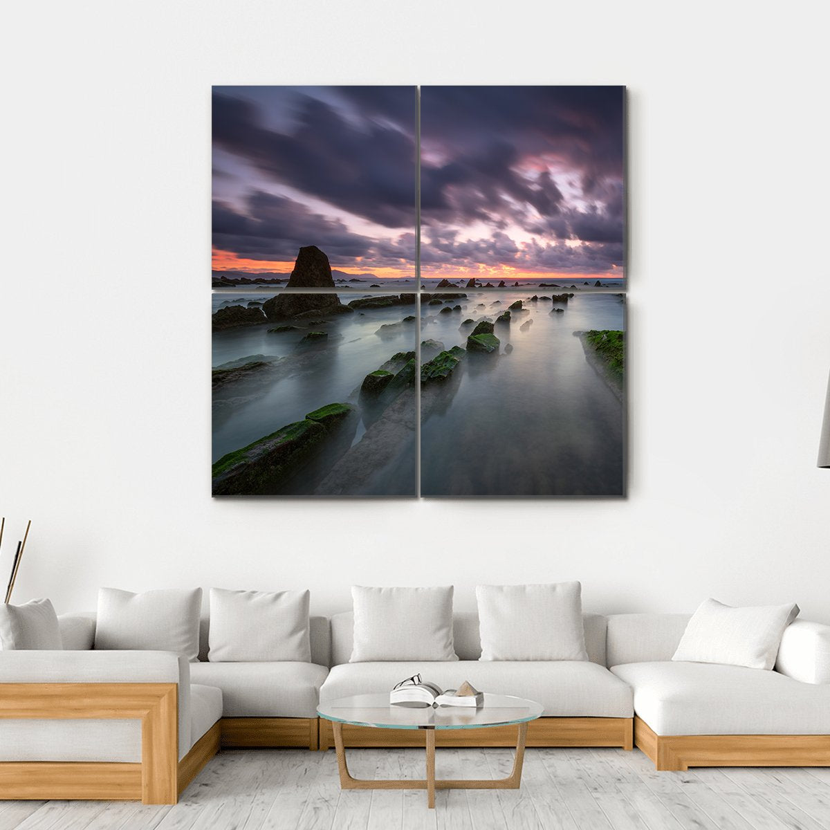 Sunset At Barrika Beach In Bizkaia Canvas Wall Art-4 Square-Gallery Wrap-17" x 17"-Tiaracle
