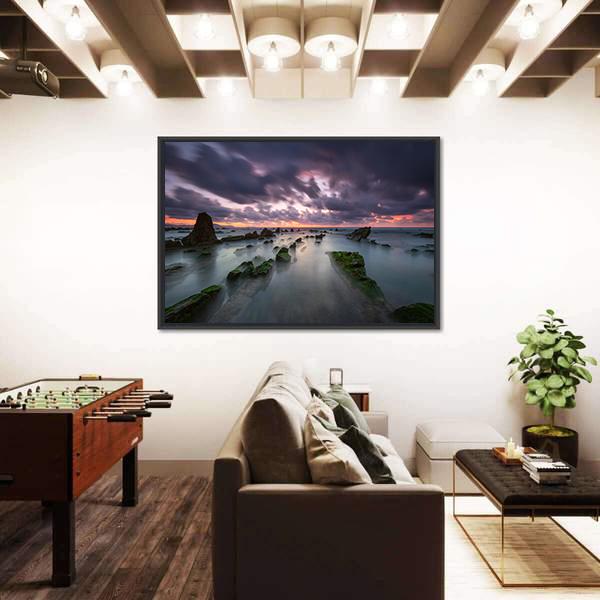 Sunset At Barrika Beach In Bizkaia Canvas Wall Art-3 Horizontal-Gallery Wrap-25" x 16"-Tiaracle