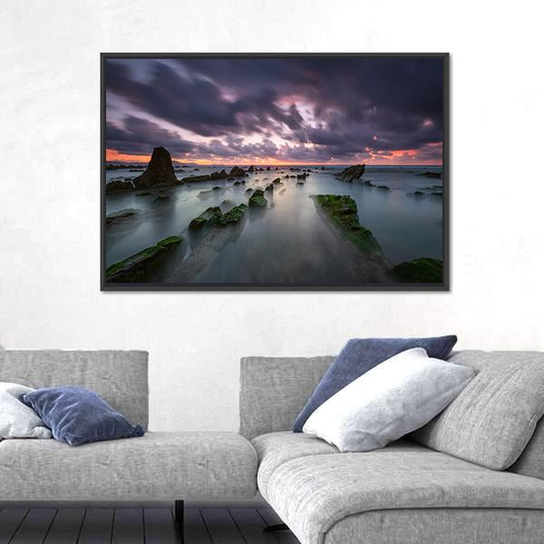 Sunset At Barrika Beach In Bizkaia Canvas Wall Art-3 Horizontal-Gallery Wrap-25" x 16"-Tiaracle