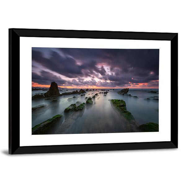 Sunset At Barrika Beach In Bizkaia Canvas Wall Art-3 Horizontal-Gallery Wrap-25" x 16"-Tiaracle