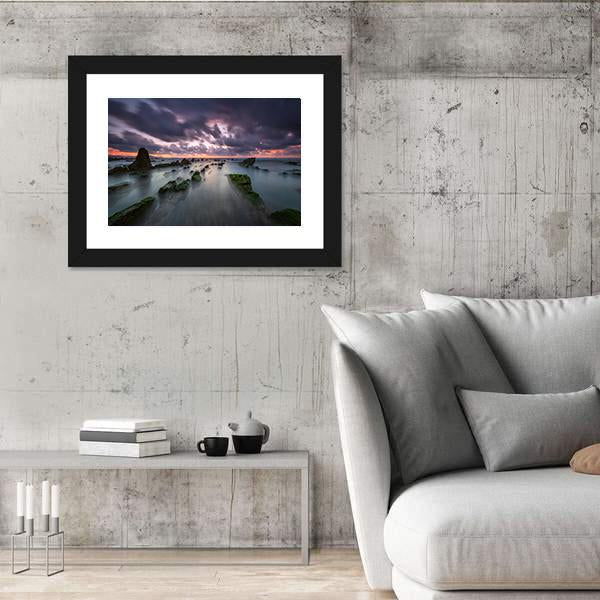 Sunset At Barrika Beach In Bizkaia Canvas Wall Art-3 Horizontal-Gallery Wrap-25" x 16"-Tiaracle