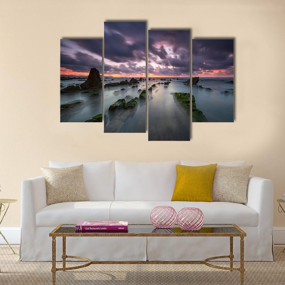 Sunset At Barrika Beach In Bizkaia Canvas Wall Art-4 Pop-Gallery Wrap-50" x 32"-Tiaracle