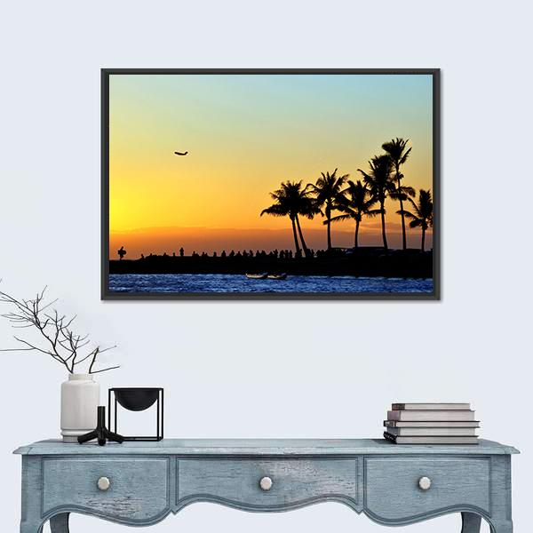 Sunset At Beach Canvas Wall Art-1 Piece-Floating Frame-24" x 16"-Tiaracle