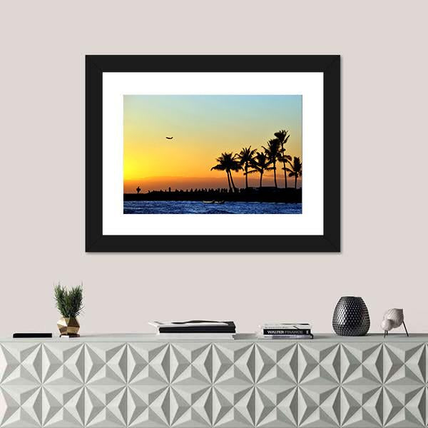 Sunset At Beach Canvas Wall Art-1 Piece-Framed Print-20" x 16"-Tiaracle
