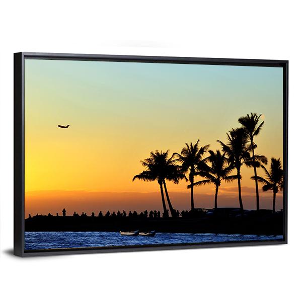 Sunset At Beach Canvas Wall Art-3 Horizontal-Gallery Wrap-25" x 16"-Tiaracle