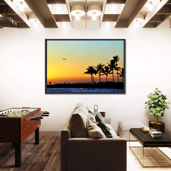 Sunset At Beach Canvas Wall Art-3 Horizontal-Gallery Wrap-25" x 16"-Tiaracle