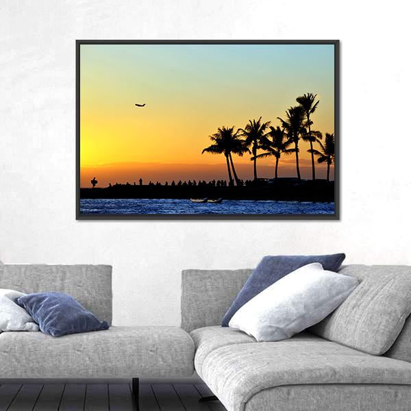 Sunset At Beach Canvas Wall Art-3 Horizontal-Gallery Wrap-25" x 16"-Tiaracle