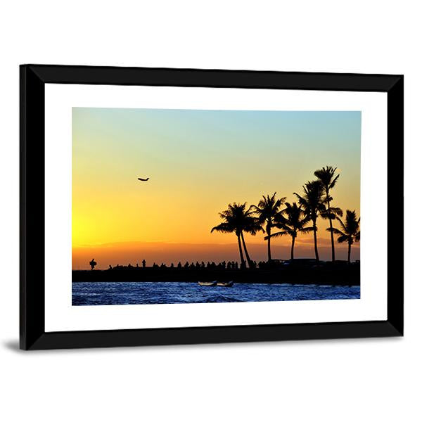 Sunset At Beach Canvas Wall Art-3 Horizontal-Gallery Wrap-25" x 16"-Tiaracle