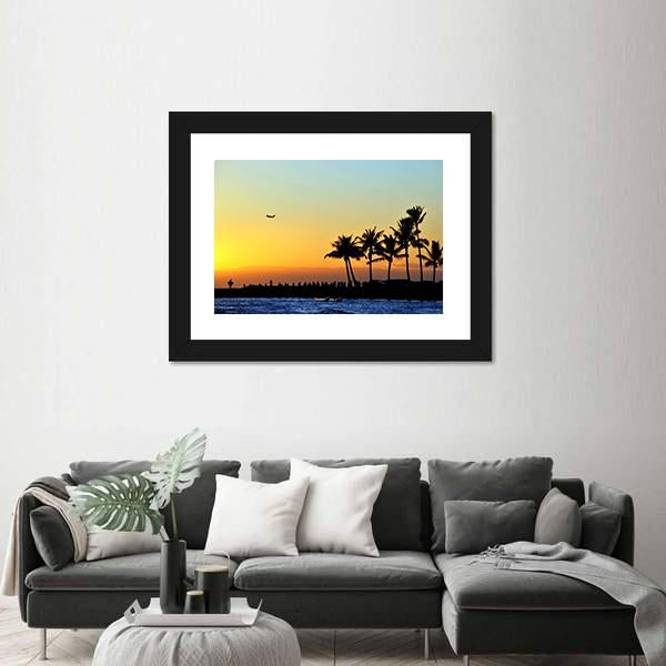 Sunset At Beach Canvas Wall Art-3 Horizontal-Gallery Wrap-25" x 16"-Tiaracle