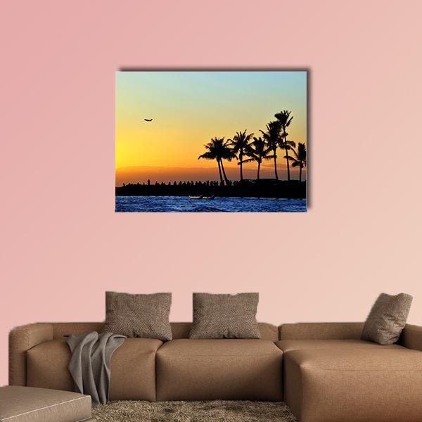 Sunset At Beach Canvas Wall Art-1 Piece-Gallery Wrap-48" x 32"-Tiaracle