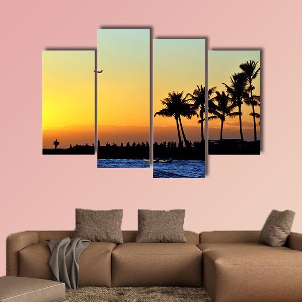 Sunset At Beach Canvas Wall Art-4 Pop-Gallery Wrap-50" x 32"-Tiaracle