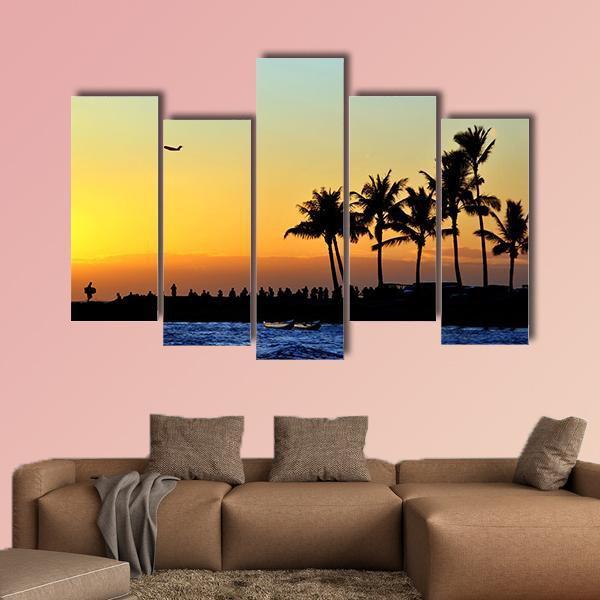 Sunset At Beach Canvas Wall Art-5 Pop-Gallery Wrap-47" x 32"-Tiaracle