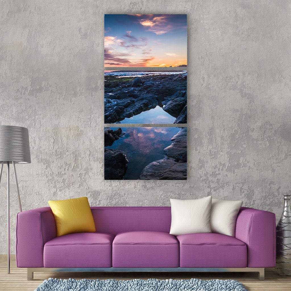 Sunset At Beach Vertical Canvas Wall Art-3 Vertical-Gallery Wrap-12" x 25"-Tiaracle