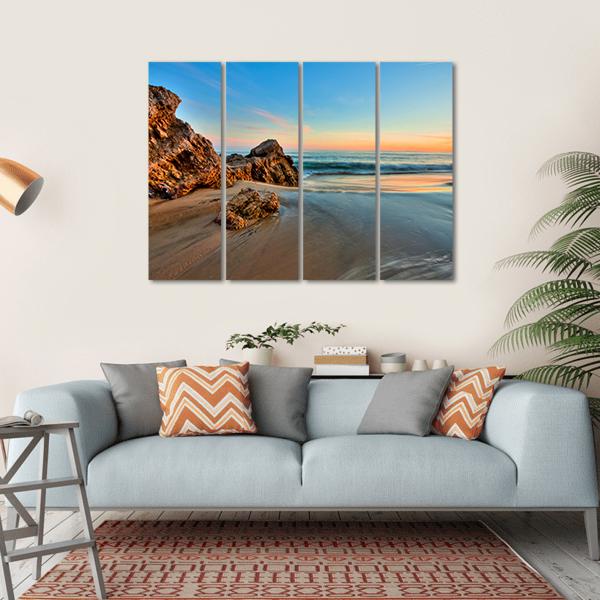 Sunset At California Beach Canvas Wall Art-4 Horizontal-Gallery Wrap-34" x 24"-Tiaracle