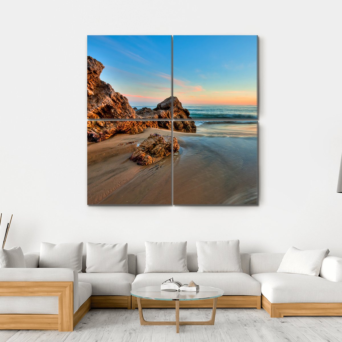 Sunset At California Beach Canvas Wall Art-4 Square-Gallery Wrap-17" x 17"-Tiaracle