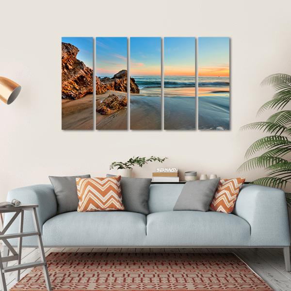 Sunset At California Beach Canvas Wall Art-5 Horizontal-Gallery Wrap-22" x 12"-Tiaracle