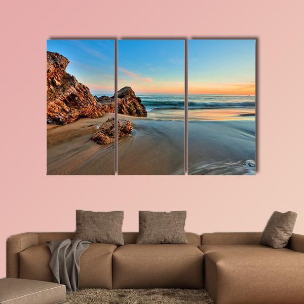Sunset At California Beach Canvas Wall Art-3 Horizontal-Gallery Wrap-37" x 24"-Tiaracle