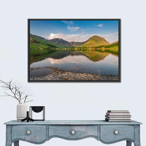 Sunset At Calm Lake Canvas Wall Art-1 Piece-Floating Frame-24" x 16"-Tiaracle