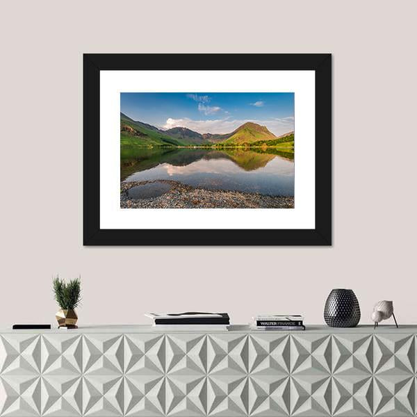 Sunset At Calm Lake Canvas Wall Art-1 Piece-Framed Print-20" x 16"-Tiaracle