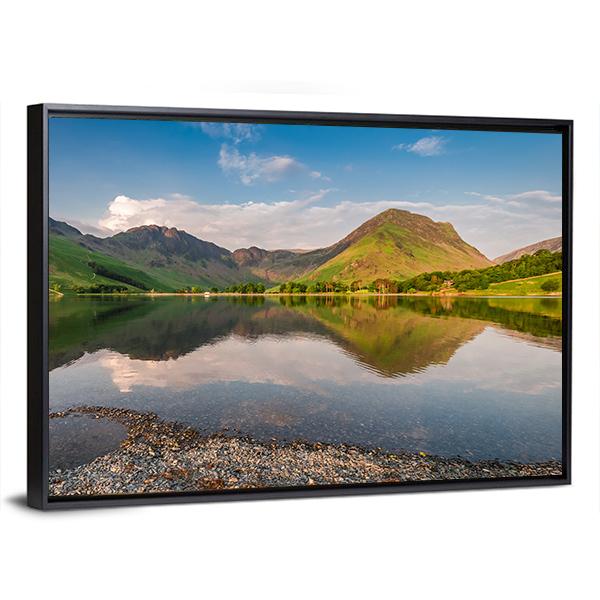 Sunset At Calm Lake Canvas Wall Art-3 Horizontal-Gallery Wrap-25" x 16"-Tiaracle