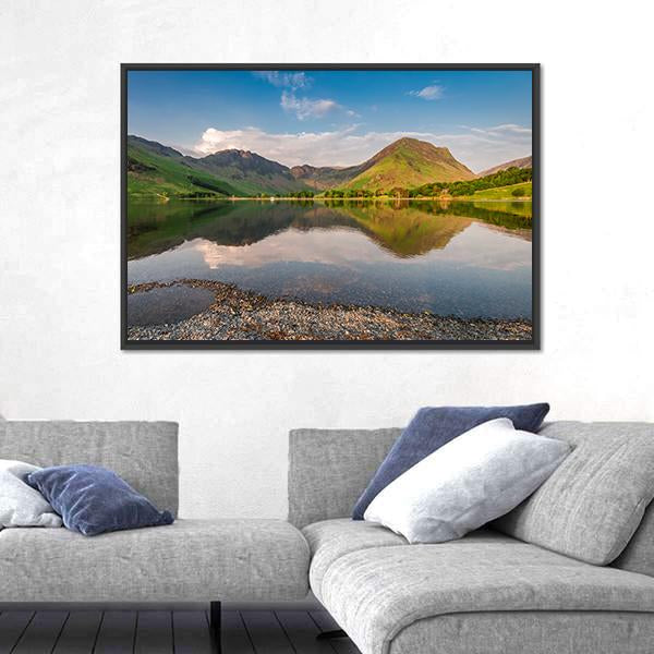 Sunset At Calm Lake Canvas Wall Art-3 Horizontal-Gallery Wrap-25" x 16"-Tiaracle