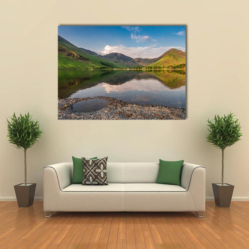 Sunset At Calm Lake Canvas Wall Art-1 Piece-Gallery Wrap-48" x 32"-Tiaracle