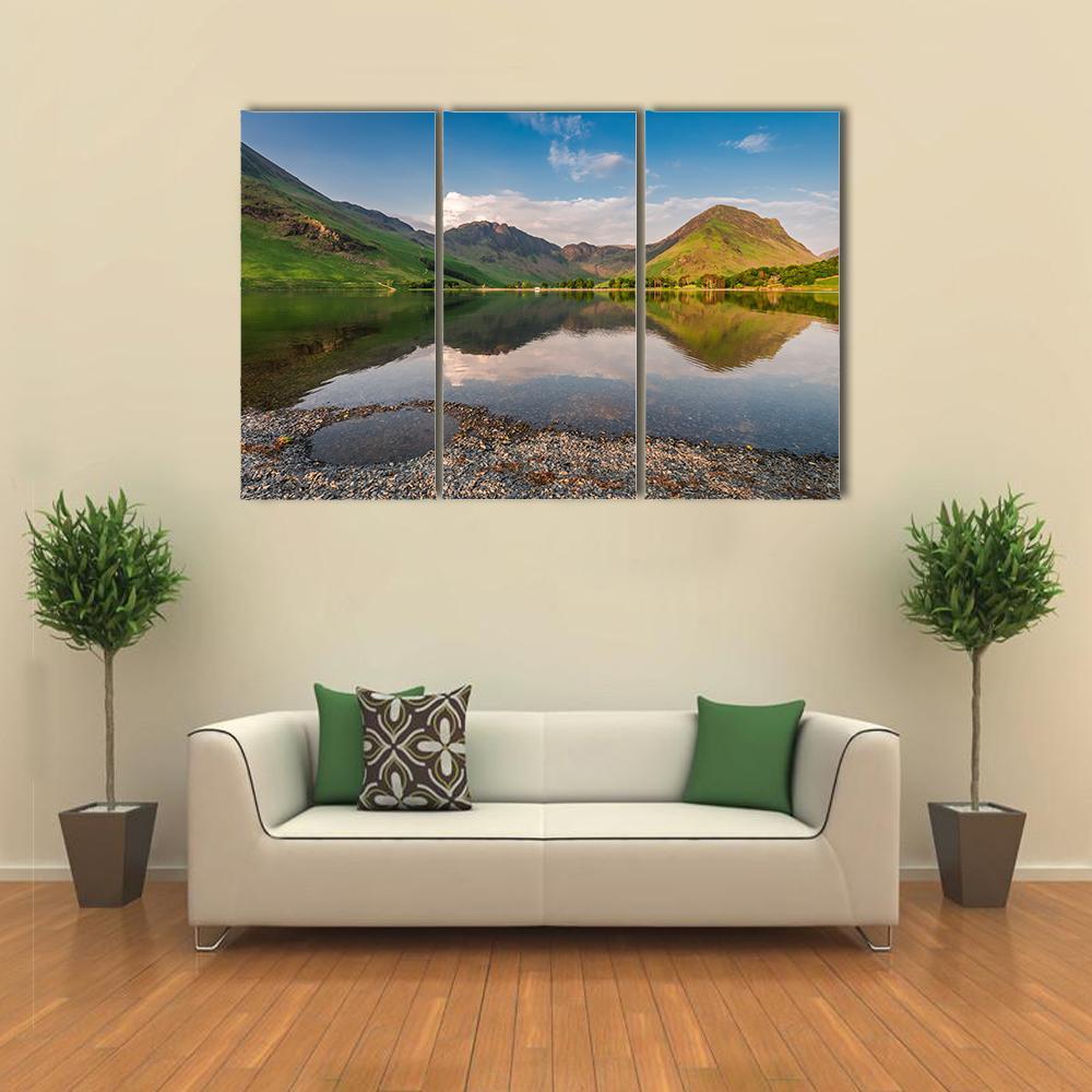 Sunset At Calm Lake Canvas Wall Art-3 Horizontal-Gallery Wrap-37" x 24"-Tiaracle