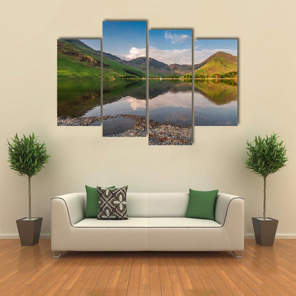 Sunset At Calm Lake Canvas Wall Art-4 Pop-Gallery Wrap-50" x 32"-Tiaracle