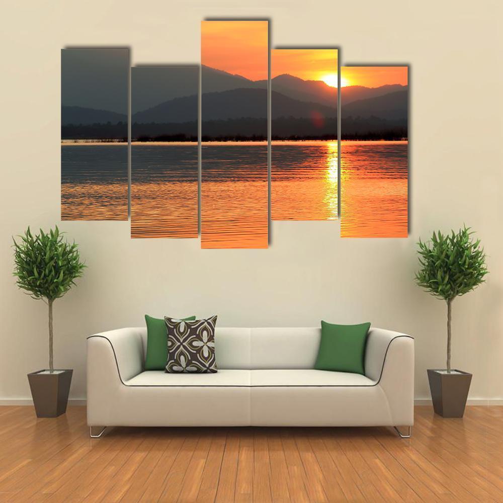 Sunset At Coast Of The Sea Canvas Wall Art-5 Pop-Gallery Wrap-47" x 32"-Tiaracle