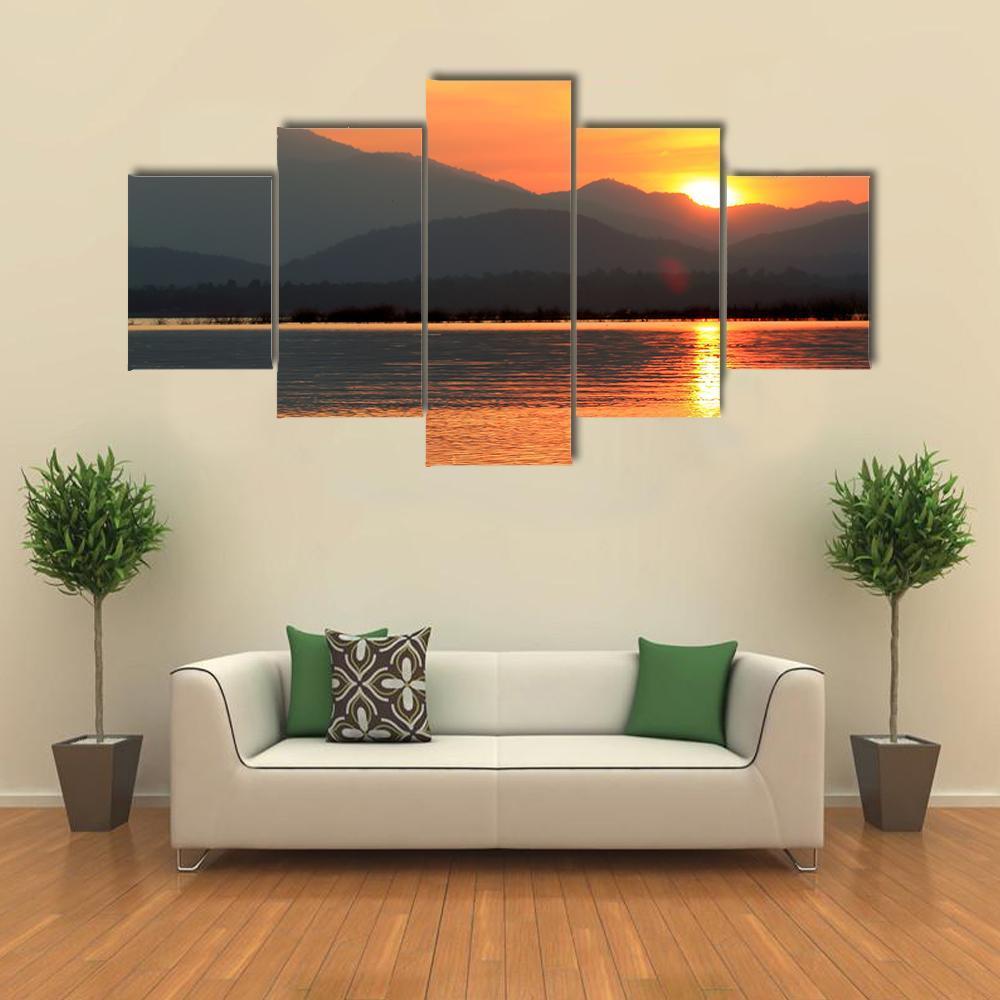 Sunset At Coast Of The Sea Canvas Wall Art-5 Star-Gallery Wrap-62" x 32"-Tiaracle