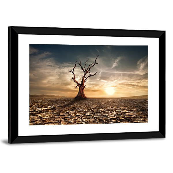 Sunset At Drought Cracked Desert Canvas Wall Art-3 Horizontal-Gallery Wrap-25" x 16"-Tiaracle