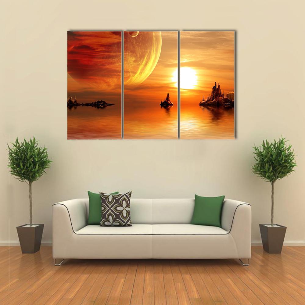 Sunset At Fantasy Planet Canvas Wall Art-3 Horizontal-Gallery Wrap-37" x 24"-Tiaracle
